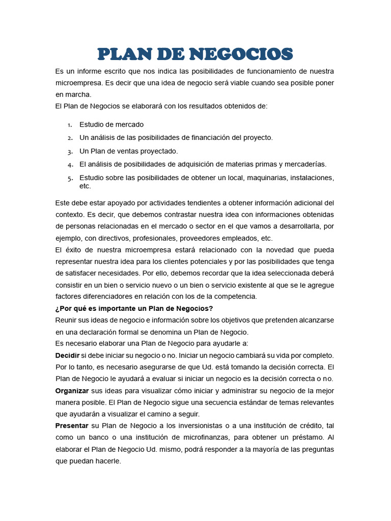 Guía Completa para un Plan de Negocios | PDF | Investigación de mercado ...