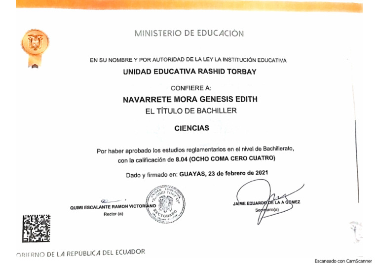 Titulo de Bachiller Génesis | PDF