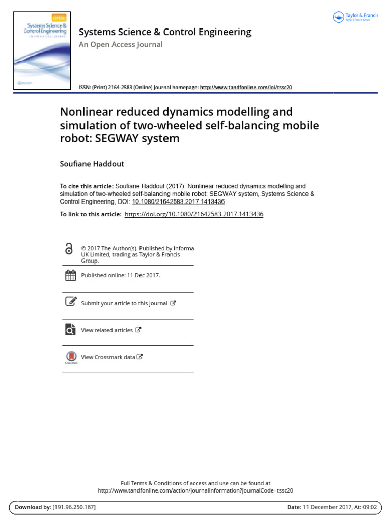 Nonlinear Dynamics of Segway Robots | PDF | Equations | Geometry