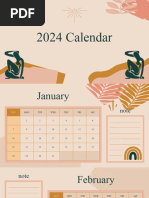 Pink Boho Playful Illustrative Monthly Calendar 2024 Presentation