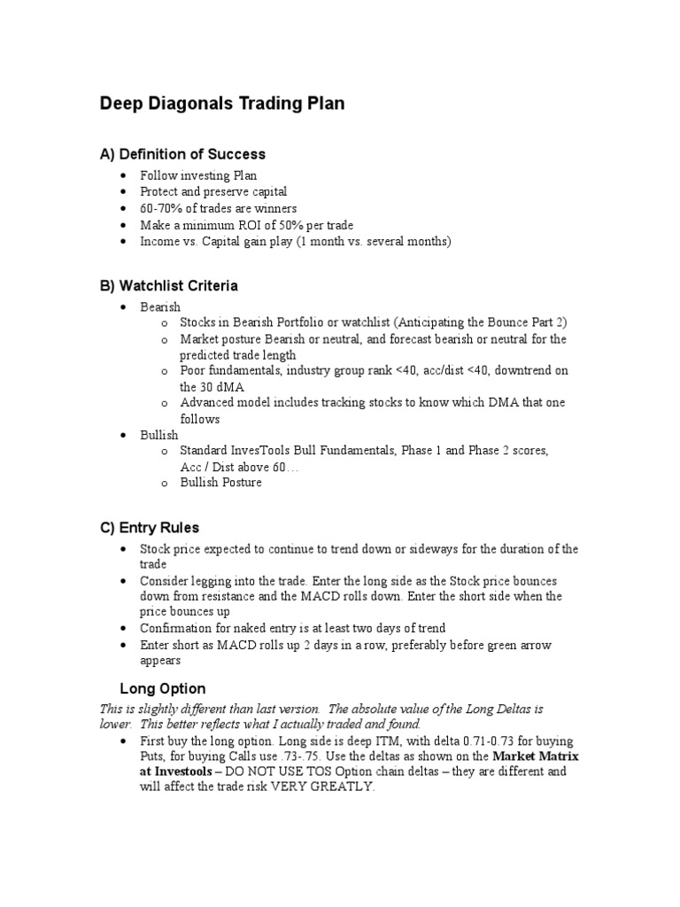 Deep Diagonals Trading Strategy Guide | PDF | Greeks (Finance) | Option ...