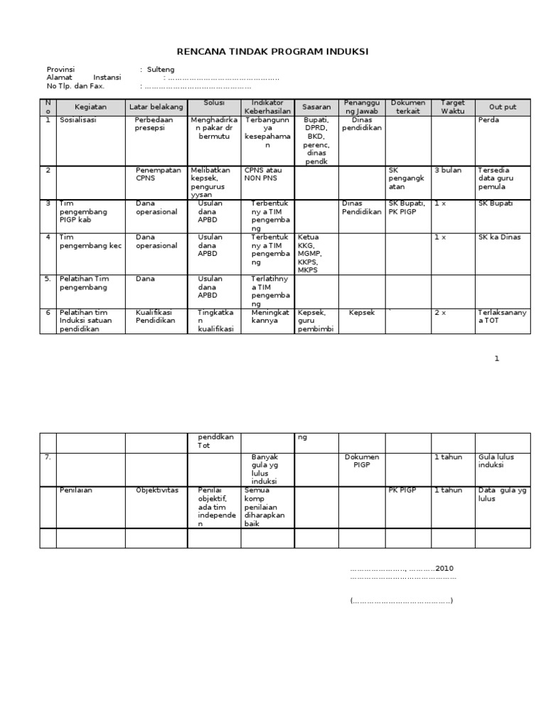 Contoh Template Action Plan - IMAGESEE