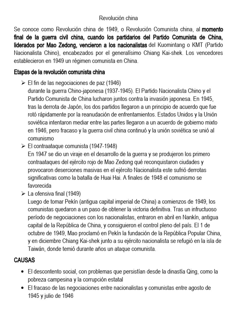 Revolución China de 1949: Causas y Consecuencias | PDF | Guerra civil ...