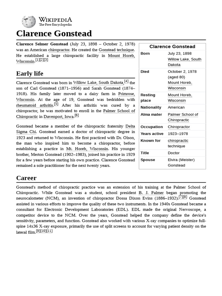 Clarence Gonstead | PDF | Clinical Medicine | Alternative Medicine