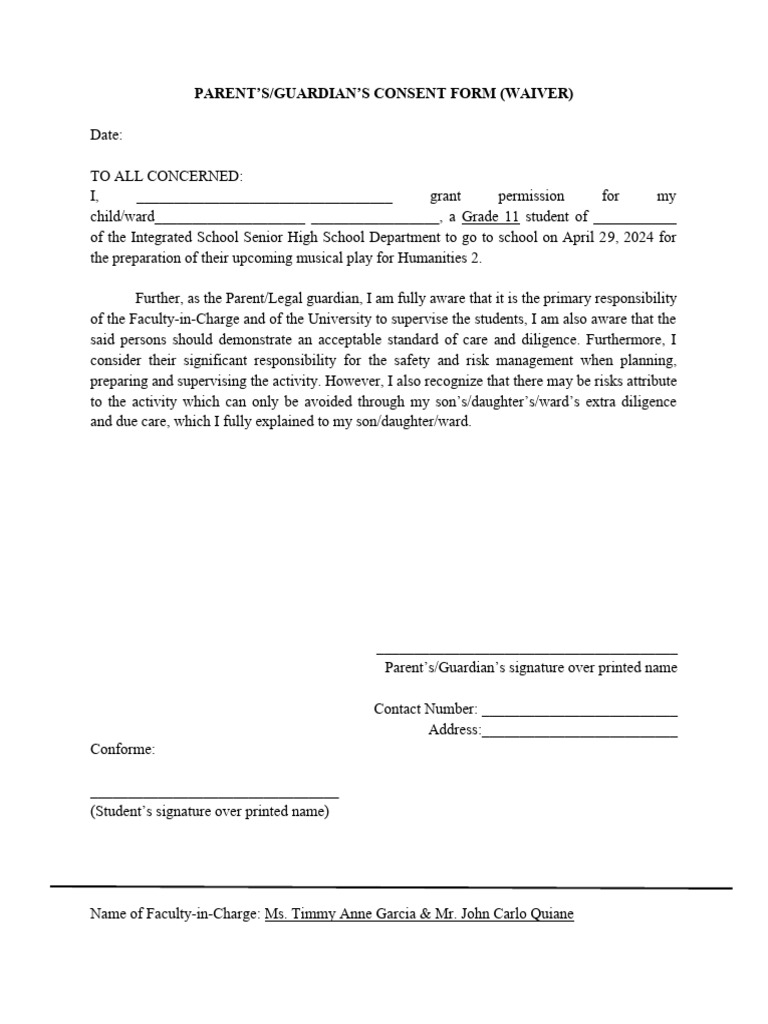 Parent Consent for School Activity | PDF