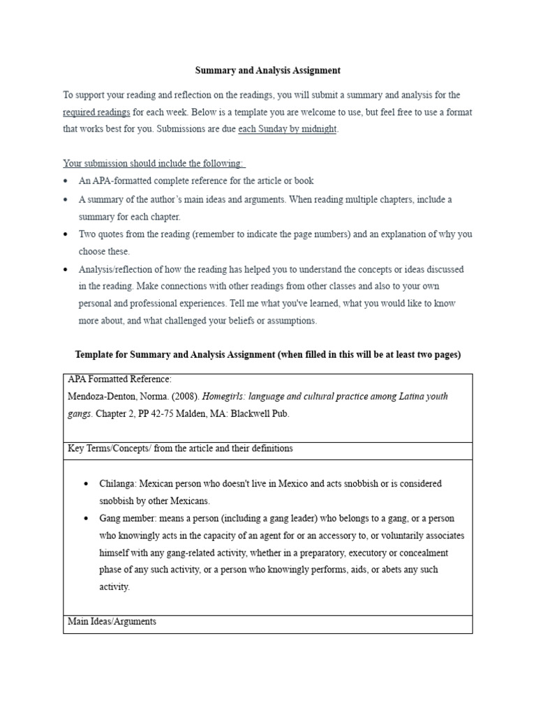 Summary and Analysis Assignment, Mendoza, N Chapter 2 | PDF | Social ...