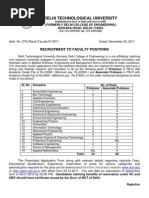 Advertisement For The Post of Professor and Associate Professor in DTU