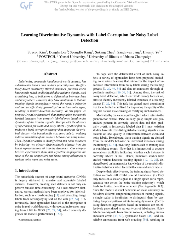 Noisy Label Detection with DynaCor | PDF | Deep Learning | Cluster Analysis