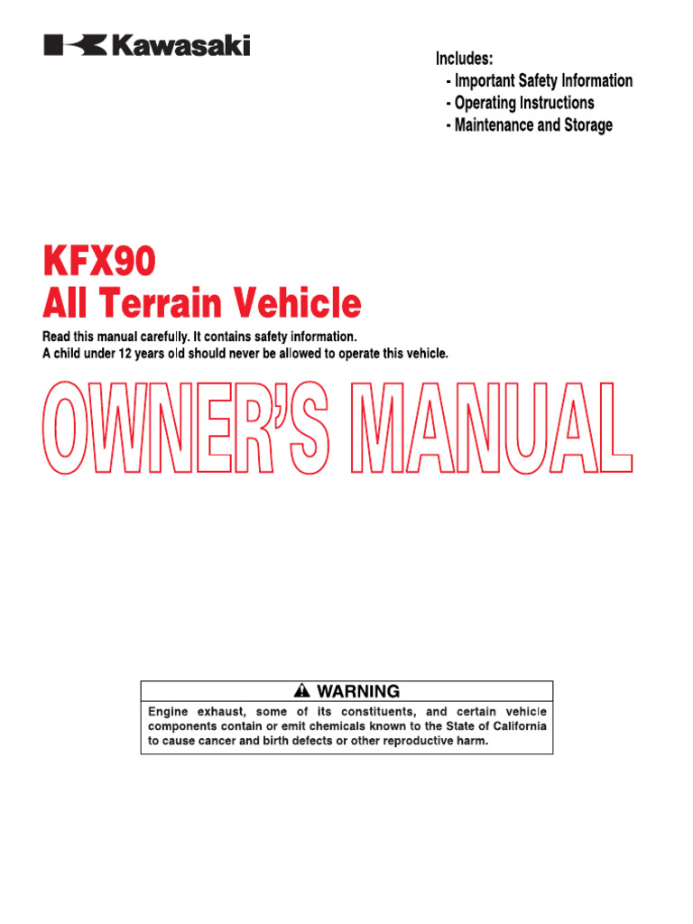 Kawasaki KFX 90 Quick Reference Guide | PDF | Gasoline | Manual