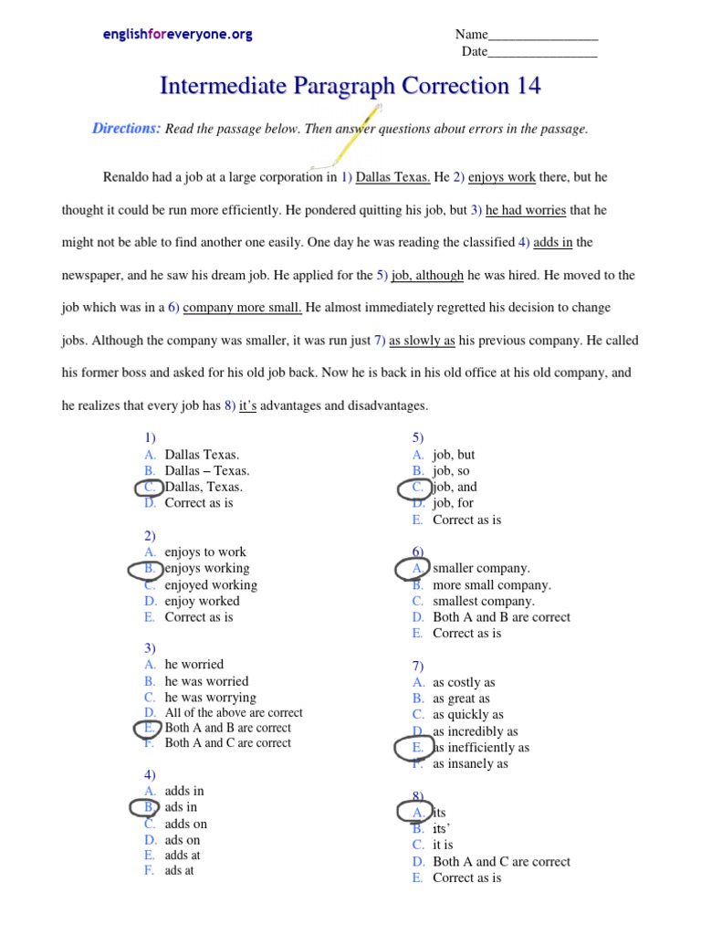 Intermediate Paragraph Correction 14 | PDF
