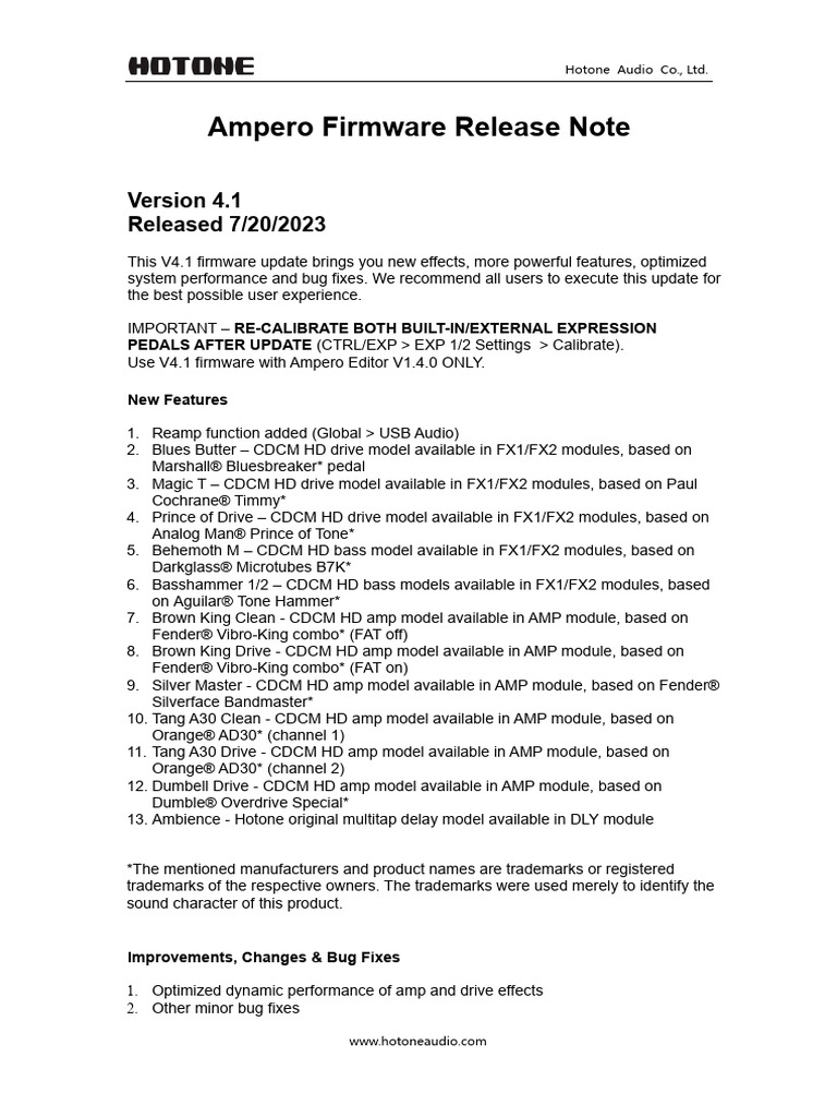 Ampero Firmware V4.1 Release Notes | PDF | Usb | Equalization (Audio)