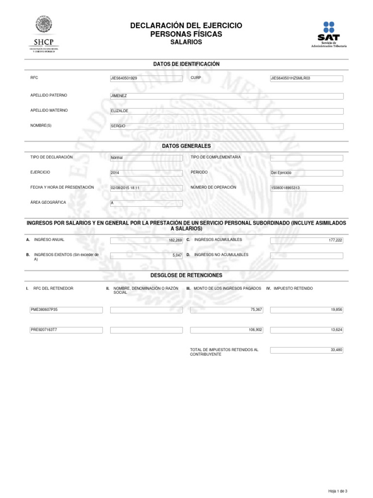JIES640501929.6.2014 Declaracion | PDF | Impuesto sobre la renta ...