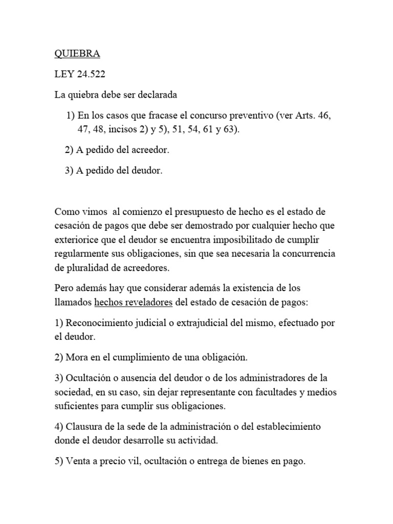Proceso y Efectos de la Quiebra | PDF | Bancarrota | Liquidación