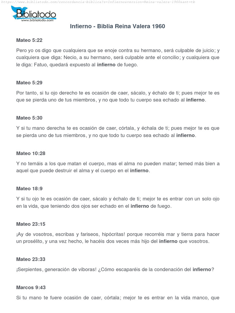 El Infierno en la Biblia Reina Valera | PDF | Infierno | Evangelio de Mateo