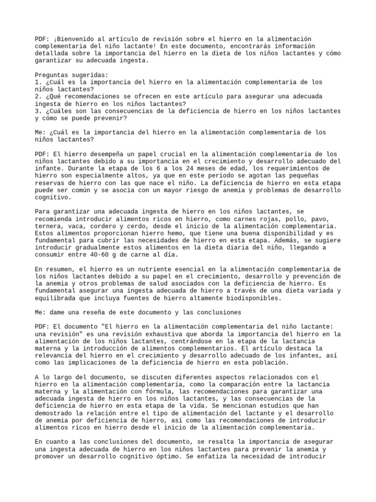 Hierro en la Alimentación del Lactante | PDF | Amamantamiento | Dieta