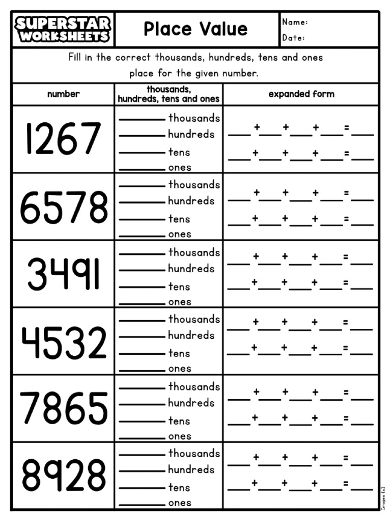 Basic Place Value Thousands Worksheets 1 | PDF