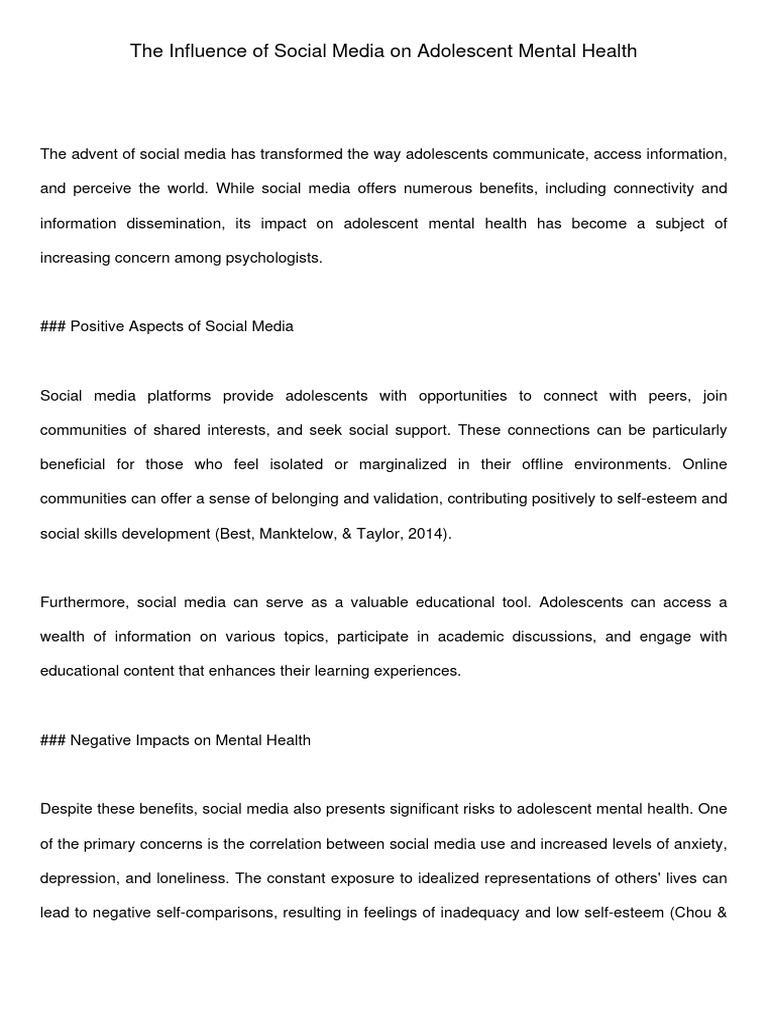 Social Media's Impact on Teen Mental Health | PDF | Social Media ...