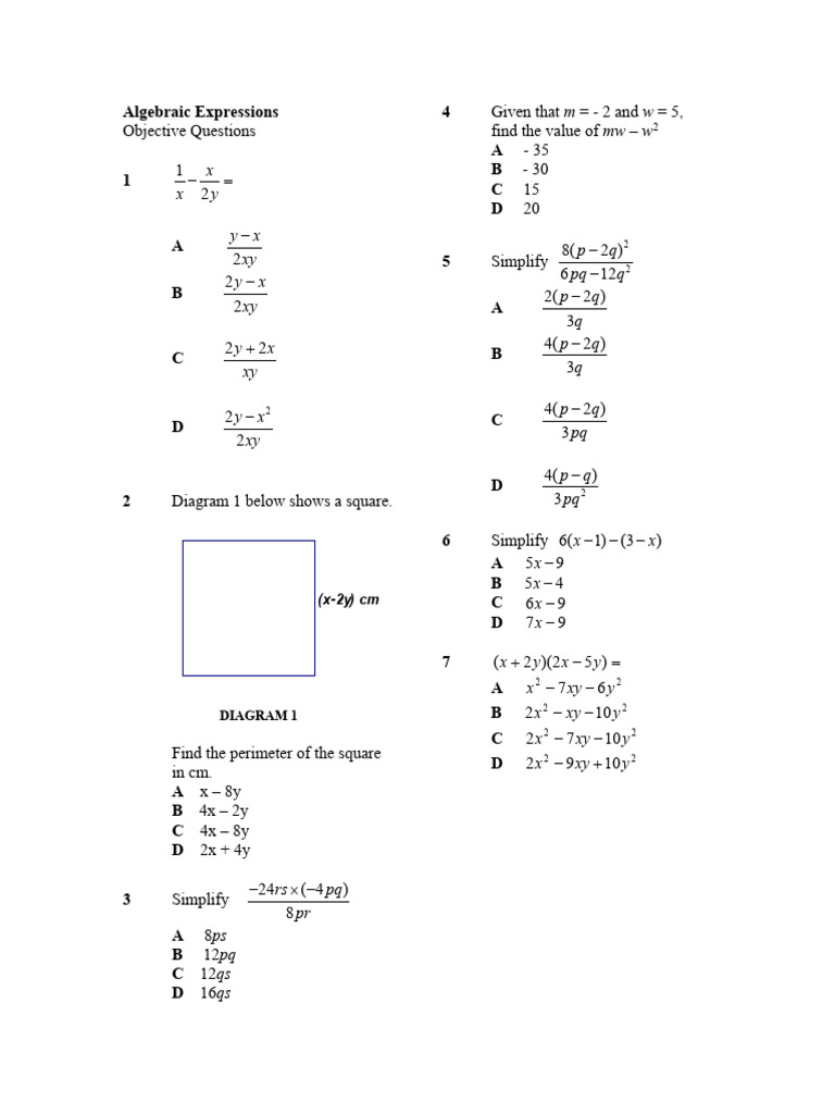 Algebraic Expression REVISION | PDF