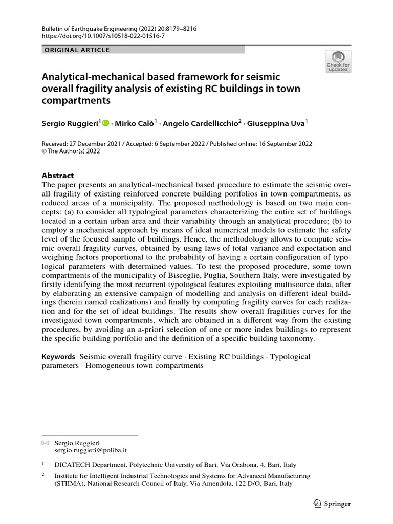 Analytical mechanical based framework for seismic overall fragility