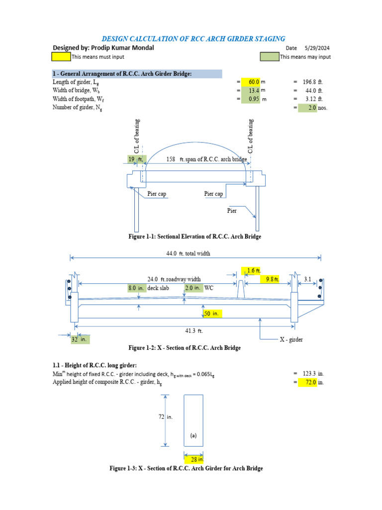 RCC Arch Girder Bridge Design Calculations | PDF | Bridge | Building ...