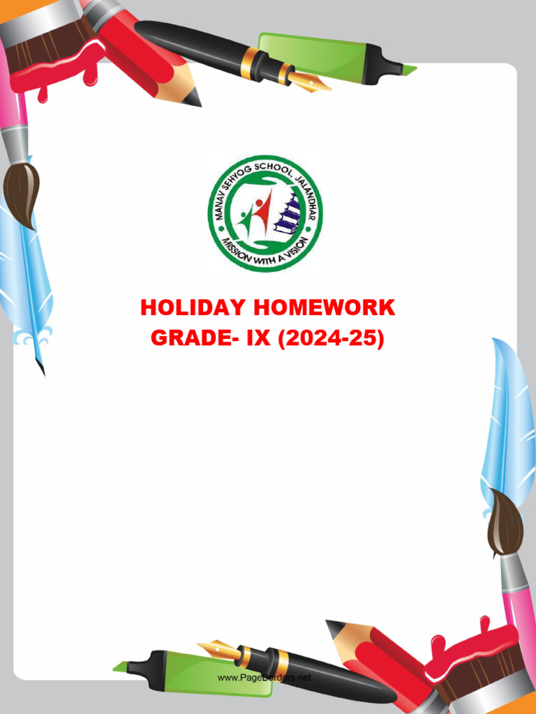 Holiday Homework for IX Grade Students | PDF