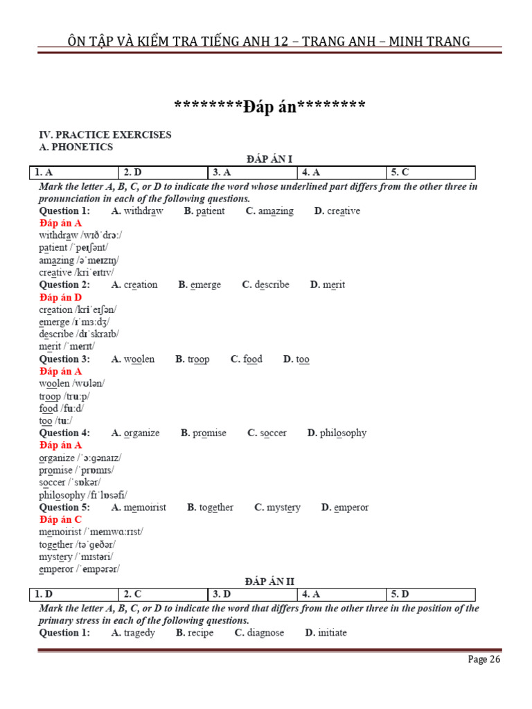 DA Unit 1 - Anh12 | PDF