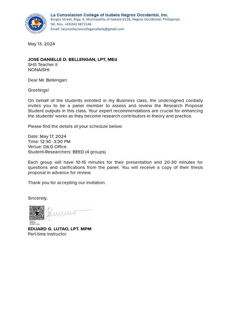 LETTER - Bellengan Panel Invitation | PDF