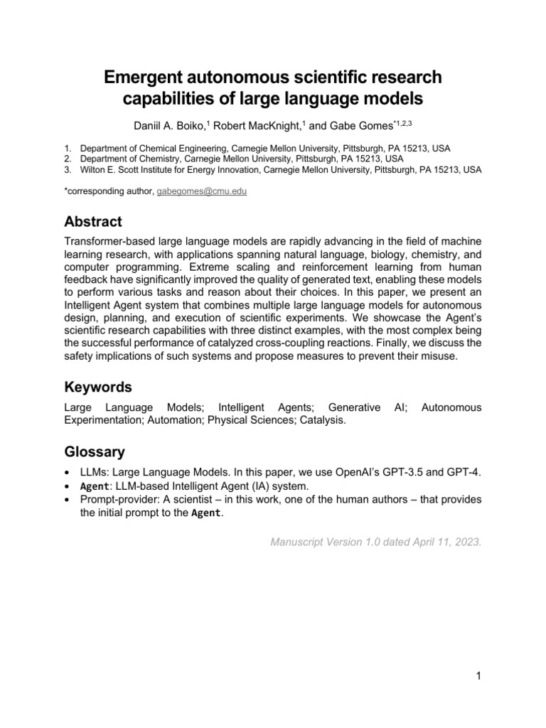 Autonomous Research with Language Models | PDF | Chemical Reactions