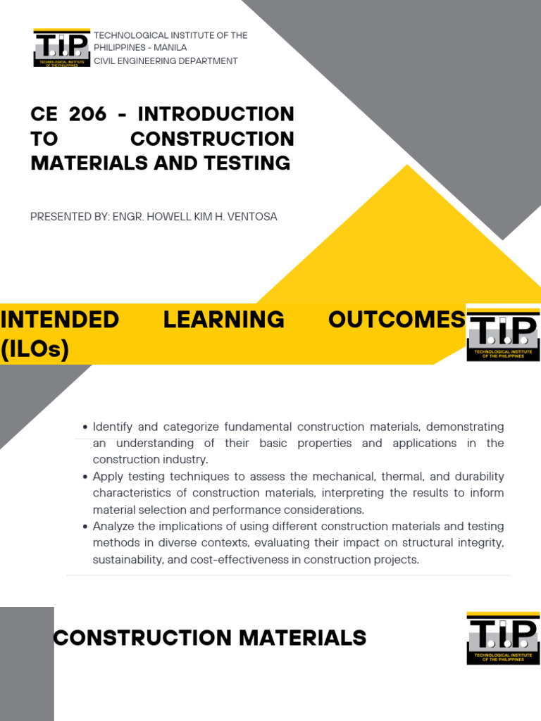 CE 206: Construction Materials Overview | PDF | Concrete | Cement