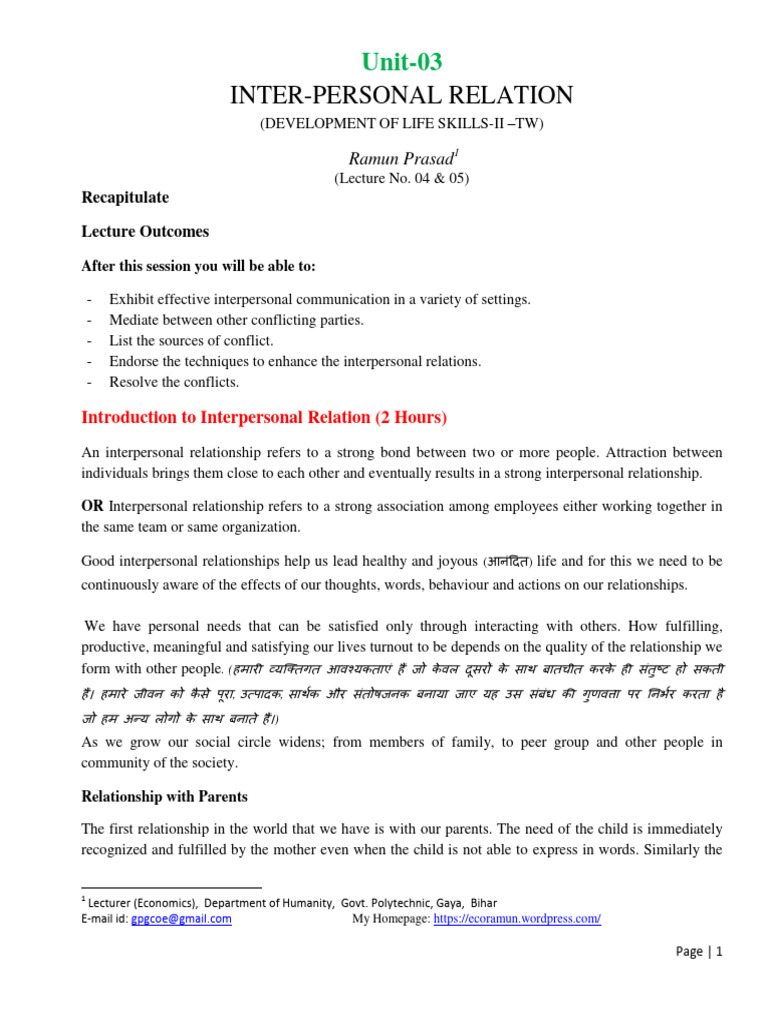 Interpersonal Relationships and Conflict Resolution | PDF | Conflict ...