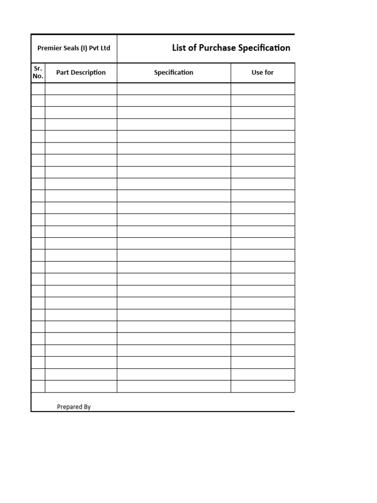 PSIPL-PUR-05 List of Pucrchase Specification | PDF