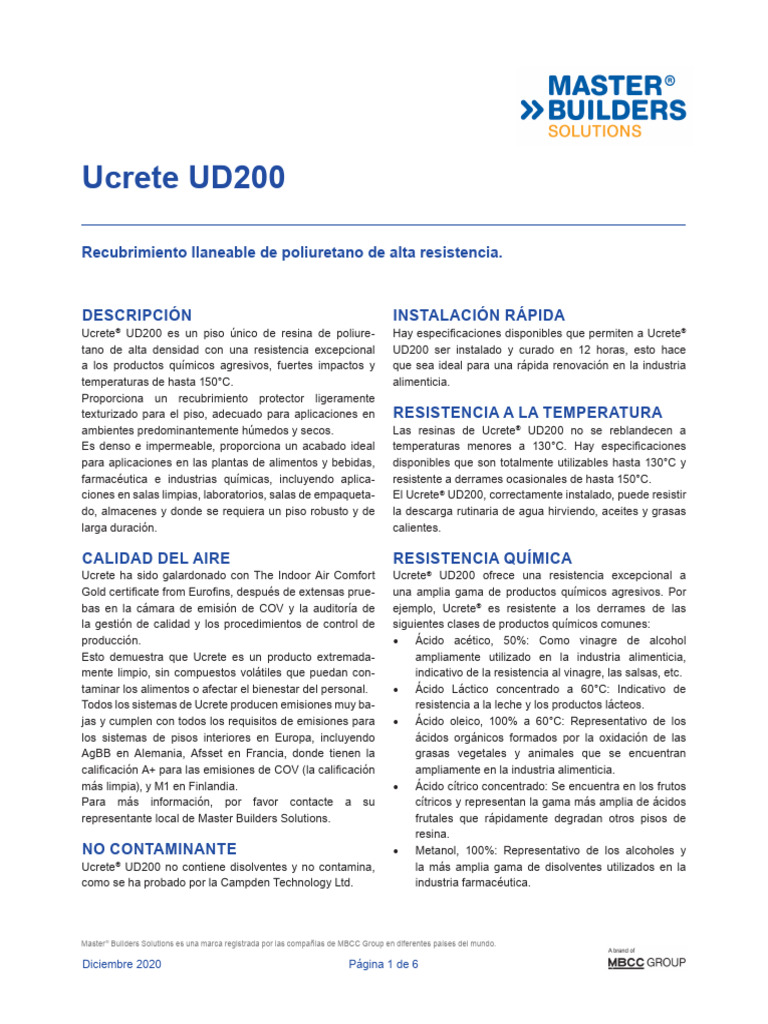 Ucrete Ud200 - Ficha Técnica | PDF | Hormigón | Compuesto orgánico volátil