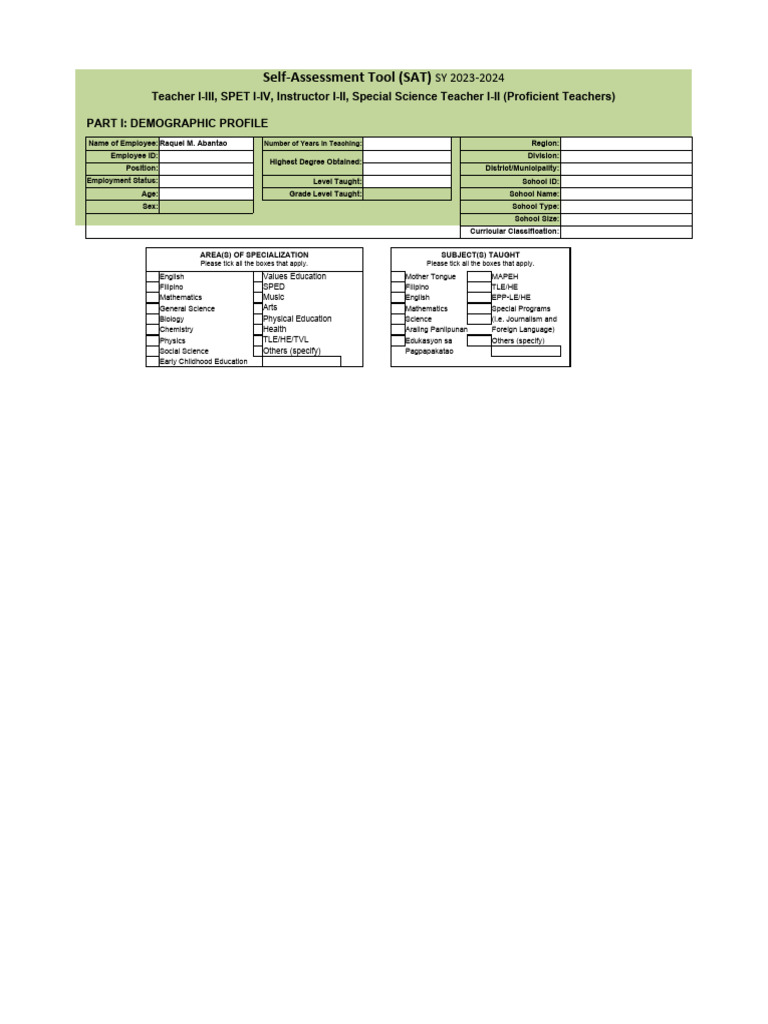 Template - SAT For Proficient Teachers SY 2023-2024 | PDF | Learning | Goal