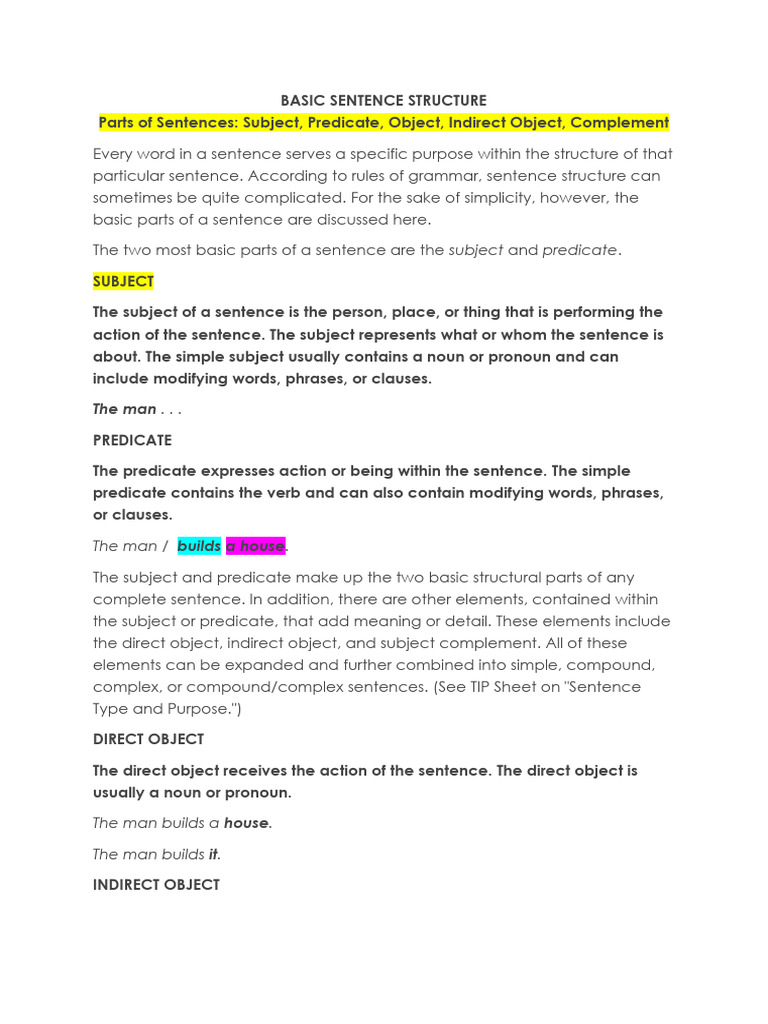 Basic Sentence Structure | PDF | Subject (Grammar) | Grammatical Number