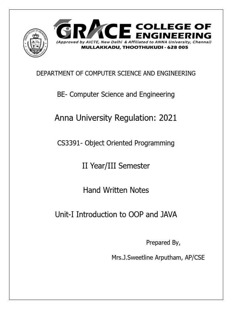 Iii - Cse - CS3391 - Oop - Unit 1 | PDF | Computing