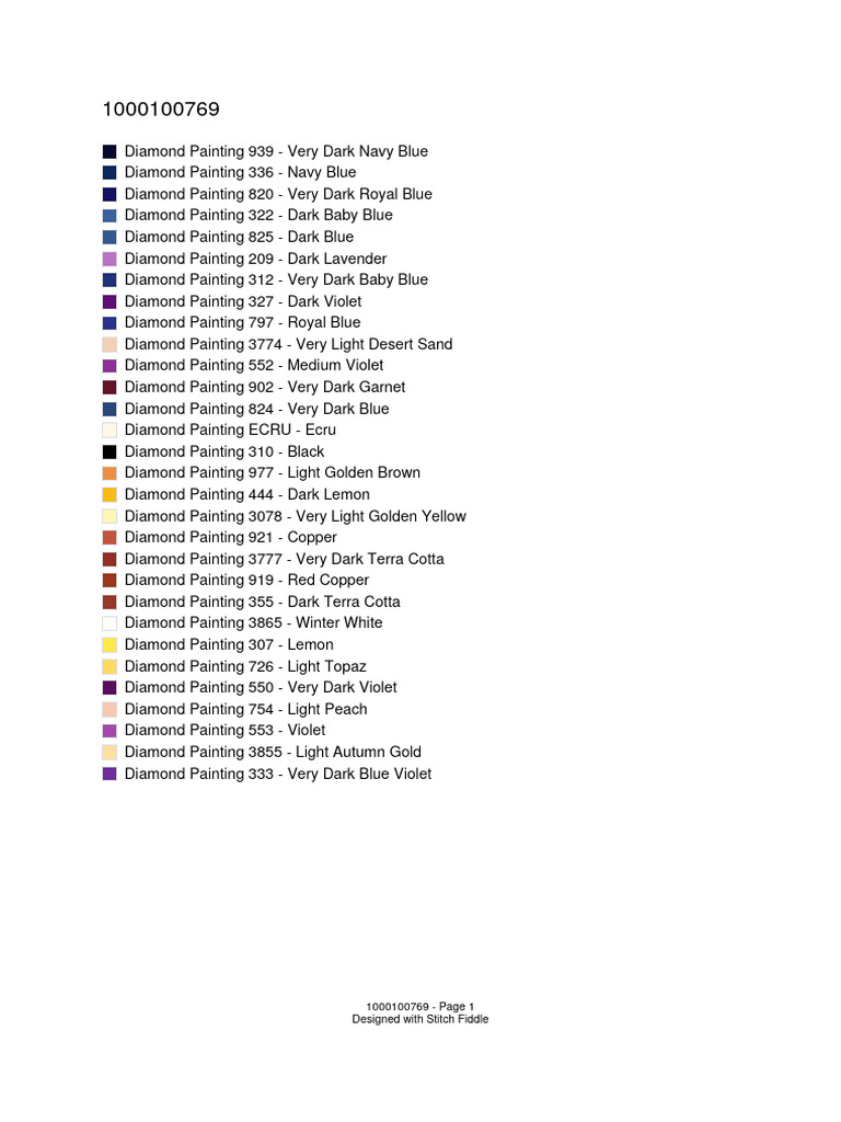 Diamond Painting Color Codes List | PDF | Rainbow | Color