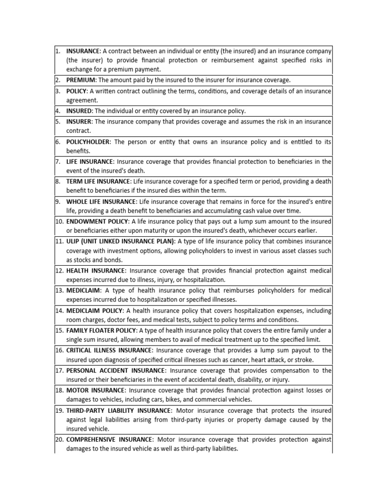 Comprehensive Guide to Insurance Terms | PDF | Insurance | Life Insurance