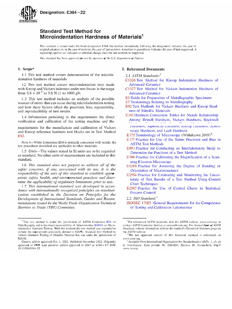ASTM E384 Microindentation Hardness Testing | PDF