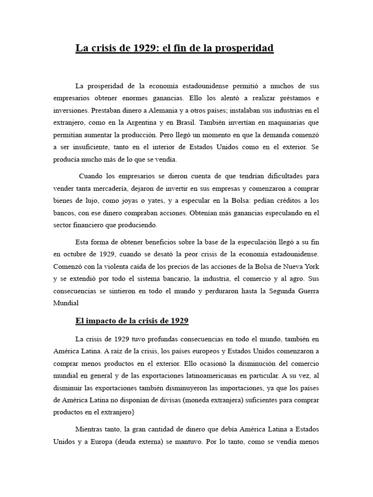 La Crisis de 1929 | PDF | Gran depresion | America latina