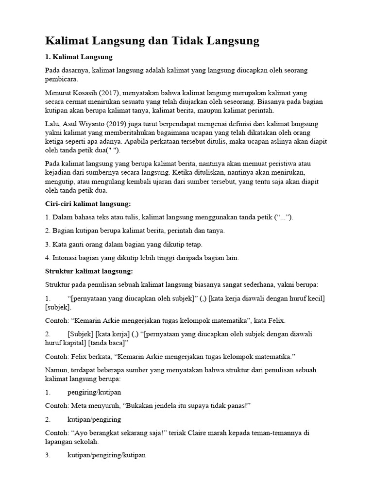 Kalimat Langsung Dan Tidak Langsung Pdf