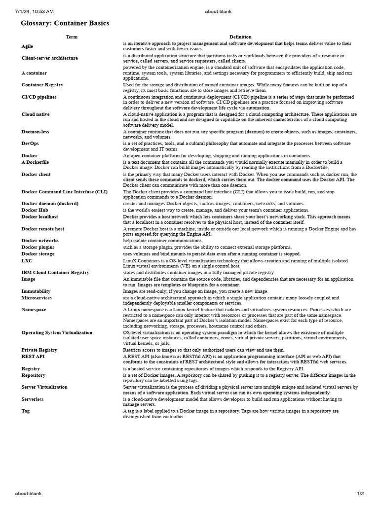 Container Basics Glossary | PDF | Cloud Computing | Computer Engineering