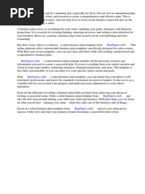 Salon Business Plan Template