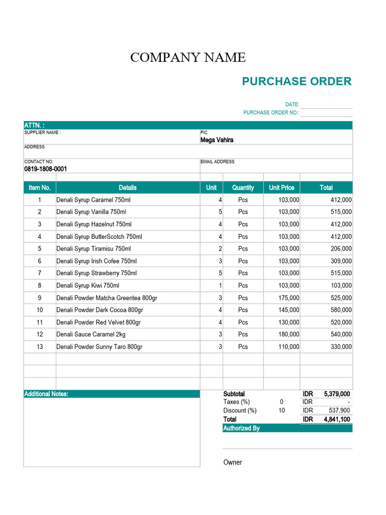Purchase Order Template 02 TemplateLab PDF Confectionery Snack Food