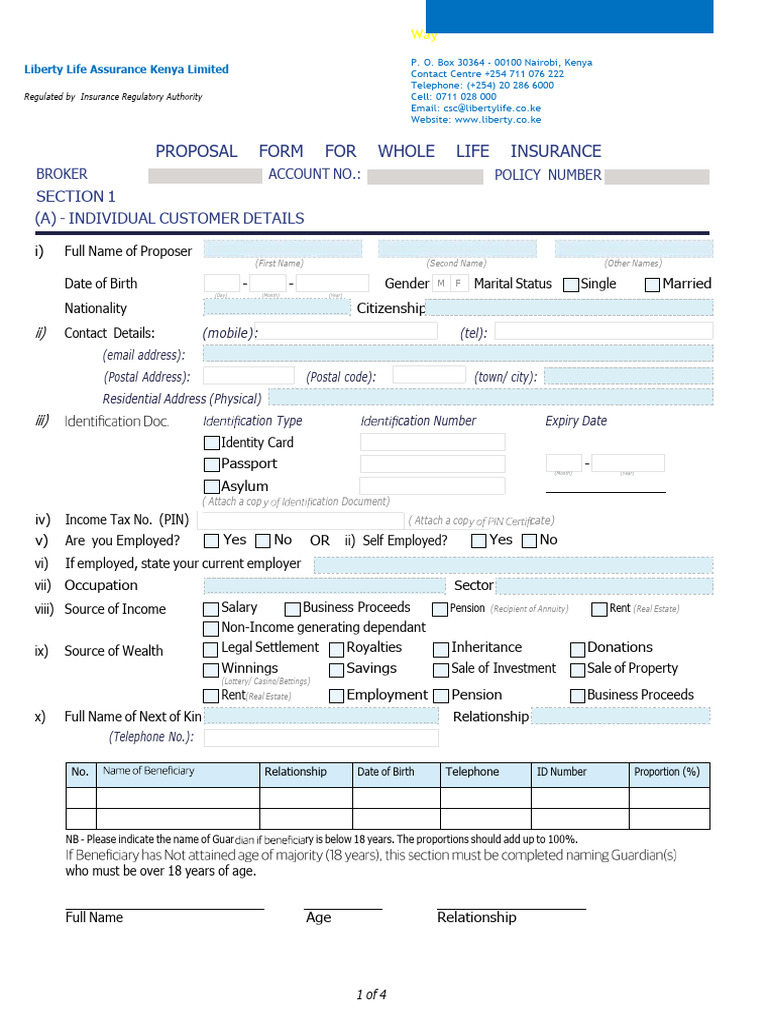 Whole Life Insurance Proposal Form | PDF | Insurance | Life Insurance