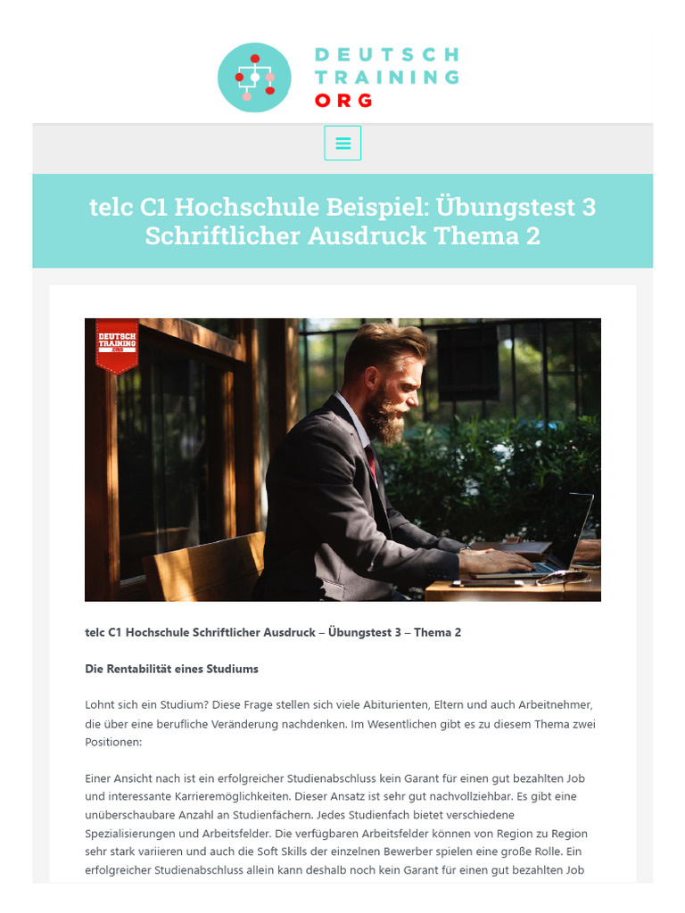 Telc C1 Hochschule Beispiel - Übungstest 3 Schriftlicher Ausdruck Thema ...