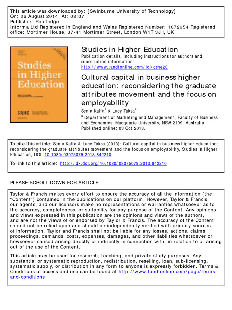 Cultural Capital and Employability in HE | PDF | Human Capital | University