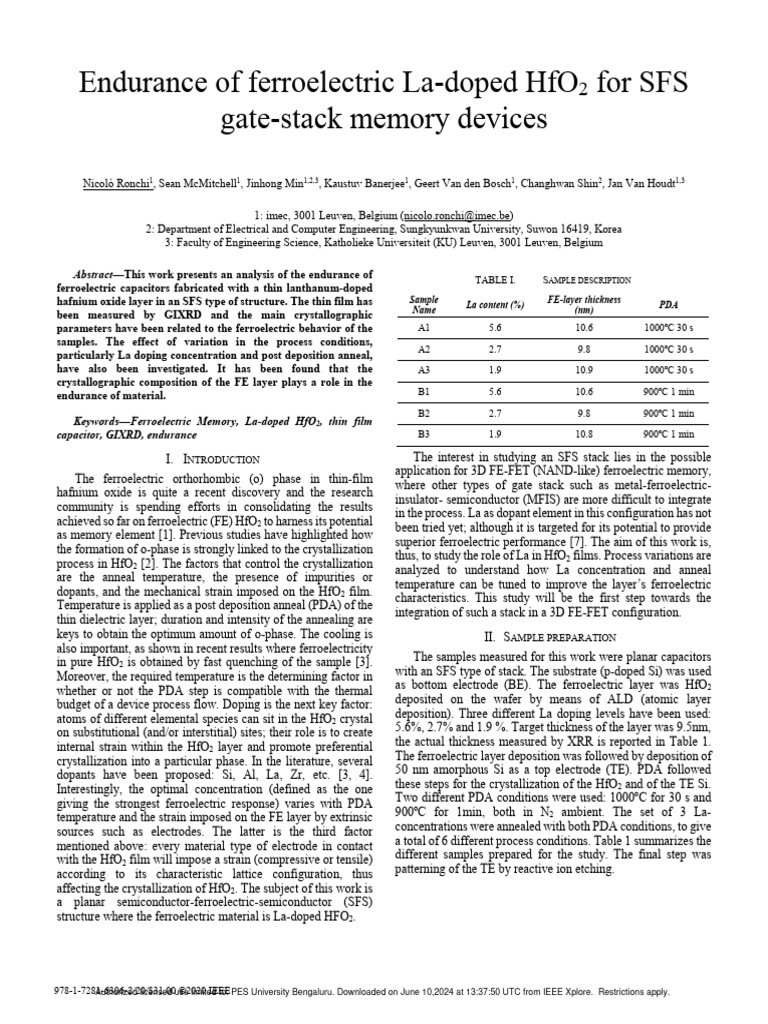 Endurance of Ferroelectric La-Doped HfO2 For SFS Gate-Stack Memory ...