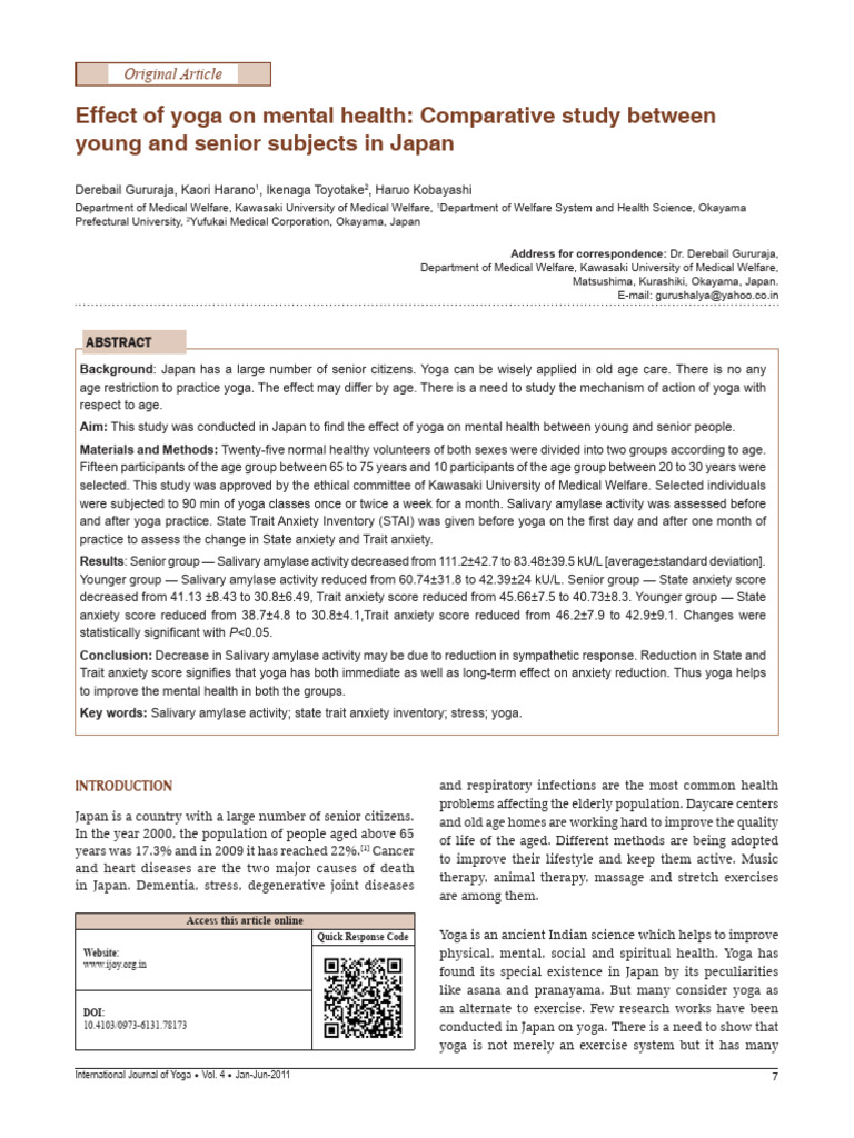 Effect of Yoga On Mental Health Comparative Study Between Young and Old ...