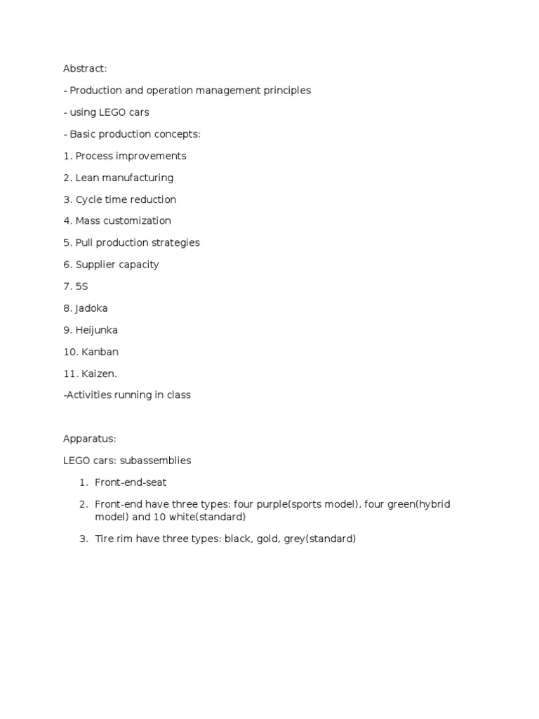 LEGO Lean Manufacturing Exercise | PDF | Lean Manufacturing ...
