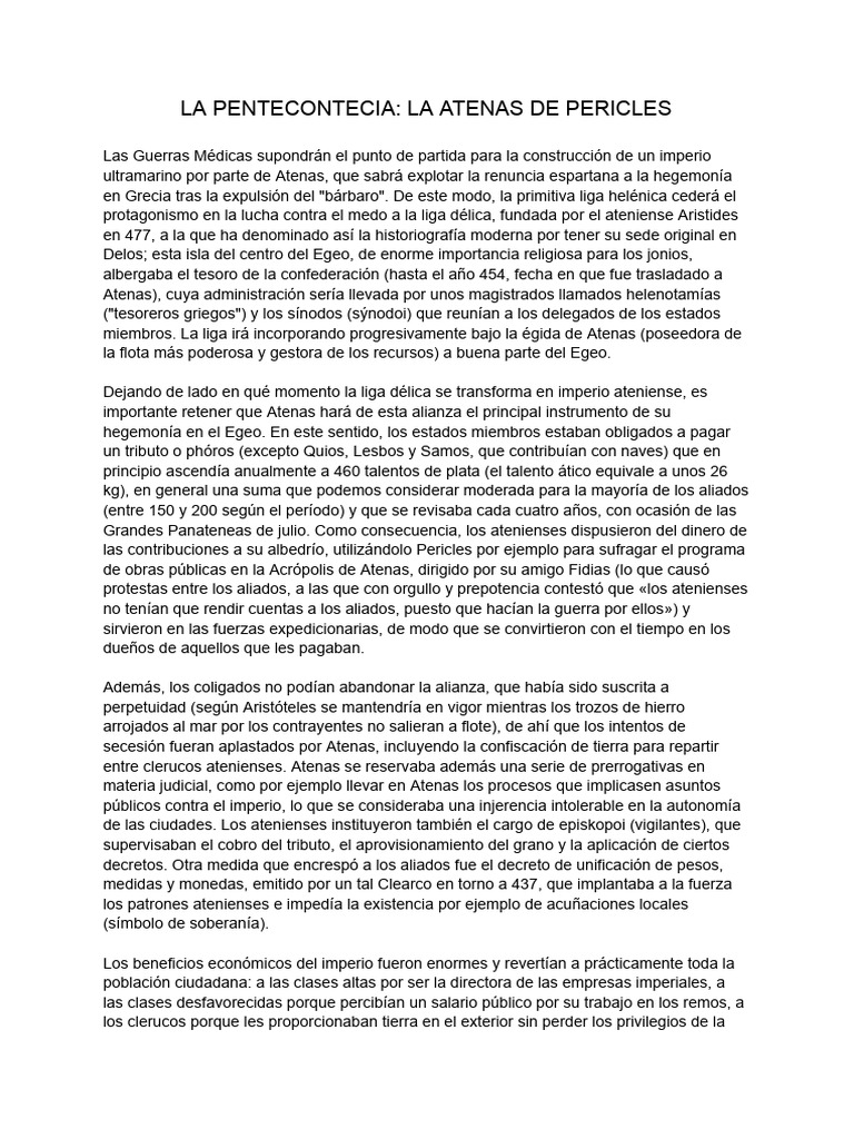 La Pentecontencia: La Atenas de Pericles | PDF | Guerra del Peloponeso ...
